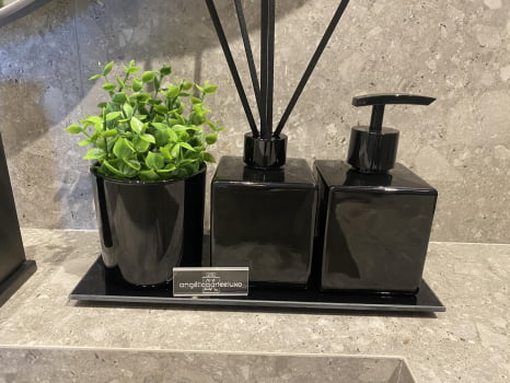 KIT DE LAVABO PARA BANHEIRO CUBO PRETO BRILHO COM ESSÊNCIA E VASO PRETO