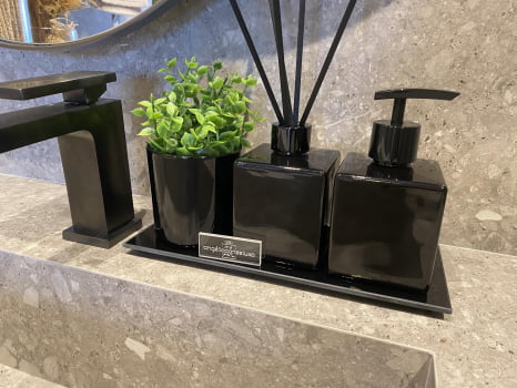 KIT DE LAVABO PARA BANHEIRO CUBO PRETO BRILHO COM ESSÊNCIA E VASO PRETO