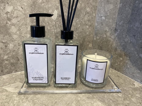 KIT DE LAVABO PARA BANHEIRO LUXO SQUARE CRISTAL COM BANDEJA ACRÍLICO CRISTAL E VELA AROMÁTICA