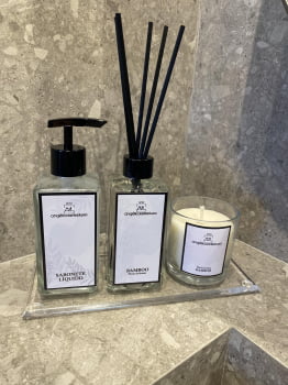 KIT DE LAVABO PARA BANHEIRO LUXO SQUARE CRISTAL COM BANDEJA ACRÍLICO CRISTAL E VELA AROMÁTICA