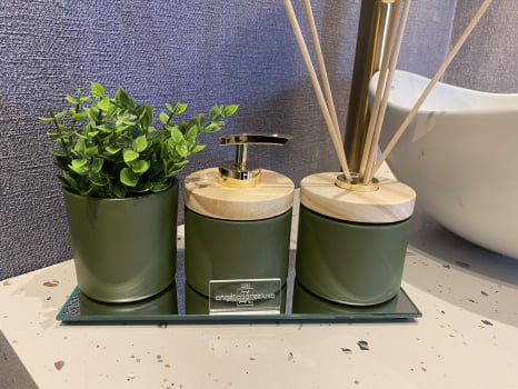 KIT DE LAVABO PARA BANHEIRO VERDE FOSCO MADEIRA COM ESSÊNCIA 