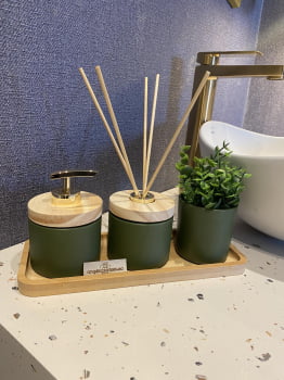 KIT DE LAVABO PARA BANHEIRO VERDE FOSCO MADEIRA COM ESSÊNCIA 