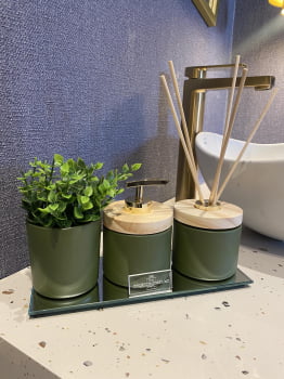 KIT DE LAVABO PARA BANHEIRO VERDE FOSCO MADEIRA COM ESSÊNCIA 