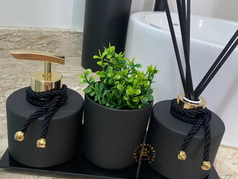 KIT DE LAVABO PARA BANHEIRO PICOLO PRETO FOSCO LUXO COM ESSÊNCIA