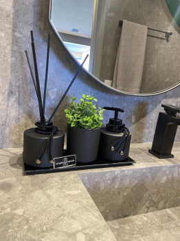 KIT DE LAVABO PARA BANHEIRO PICOLO PRETO FOSCO LUXO COM ESSÊNCIA