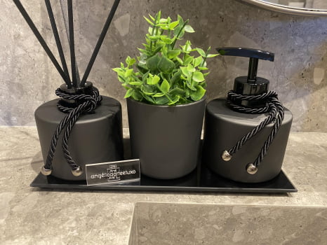 KIT DE LAVABO PARA BANHEIRO PICOLO PRETO FOSCO LUXO COM ESSÊNCIA