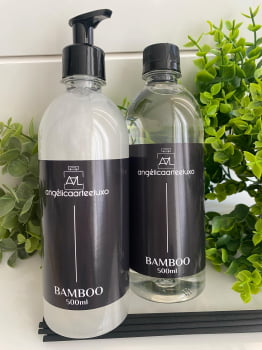 REFIL 500ML SABONETE LÍQUIDO E DIFUSOR DE AROMAS BAMBOO COM 10 VARETAS DIFUSORAS PRETAS