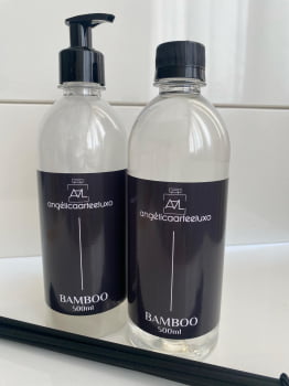 REFIL 500ML SABONETE LÍQUIDO E DIFUSOR DE AROMAS BAMBOO COM 10 VARETAS DIFUSORAS PRETAS